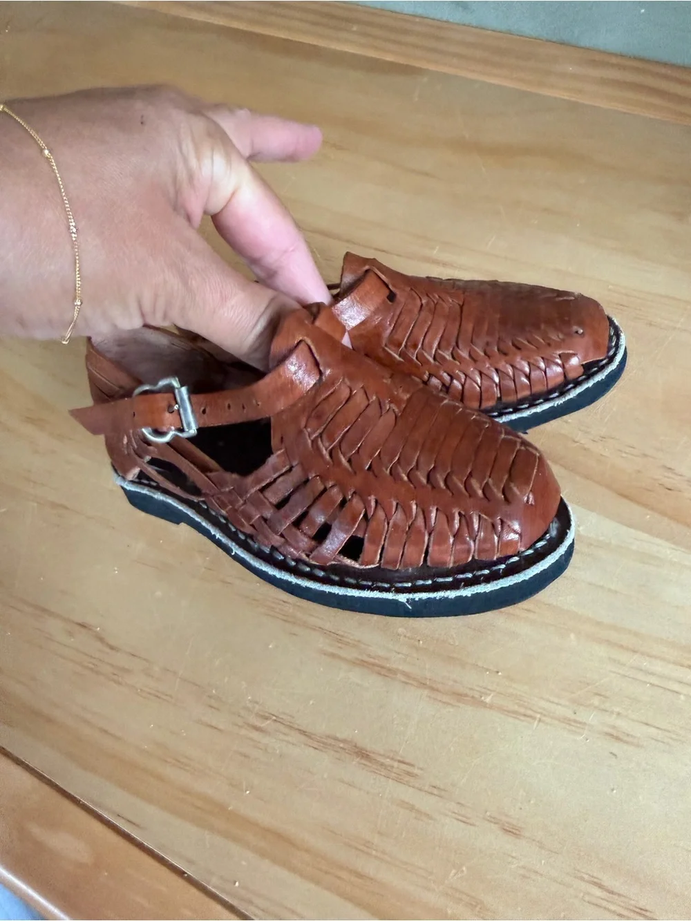 Toddler Brown Leather Huarache Sandals